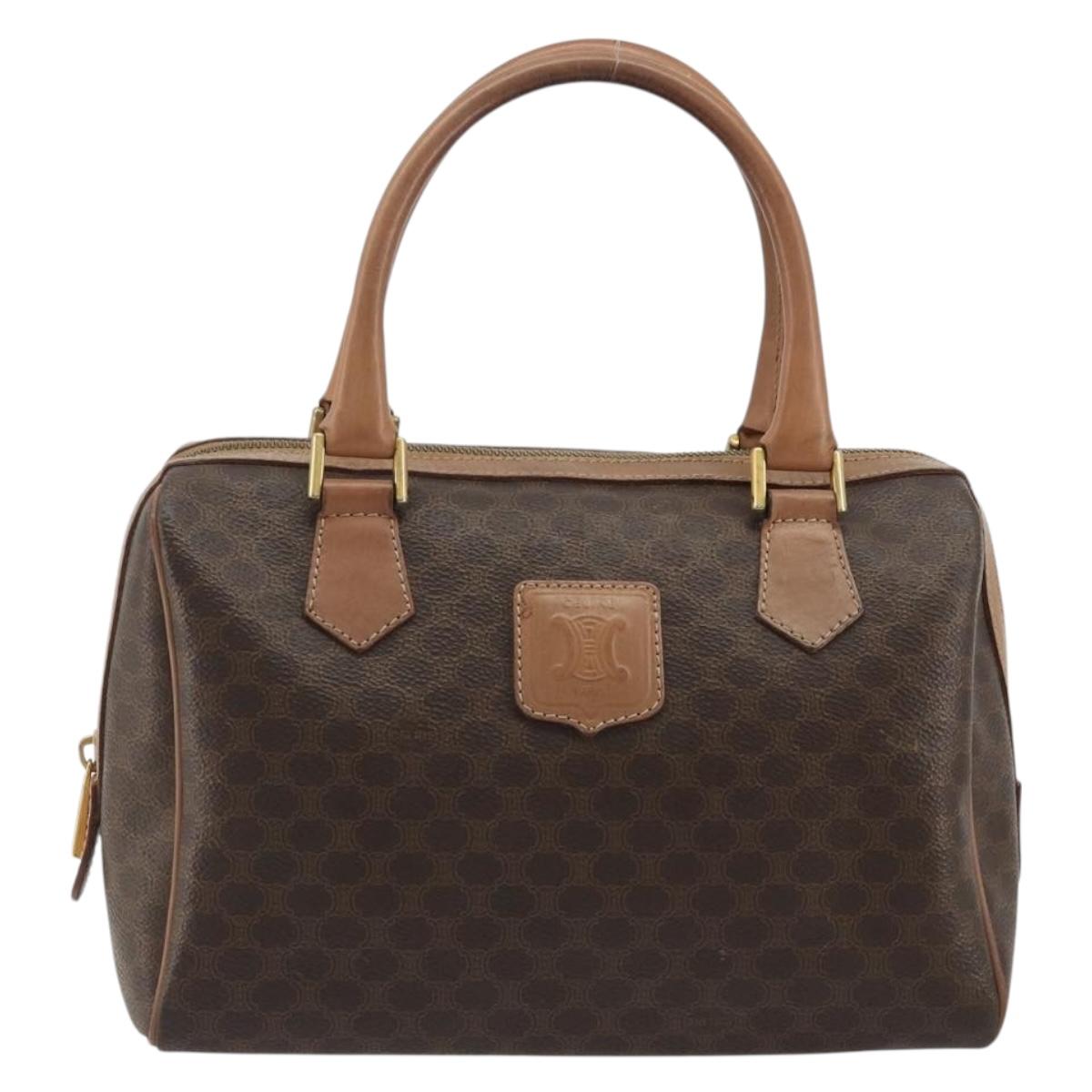CELINE Macadam Canvas Hand Bag PVC Leather Brown Gold Auth bs35649