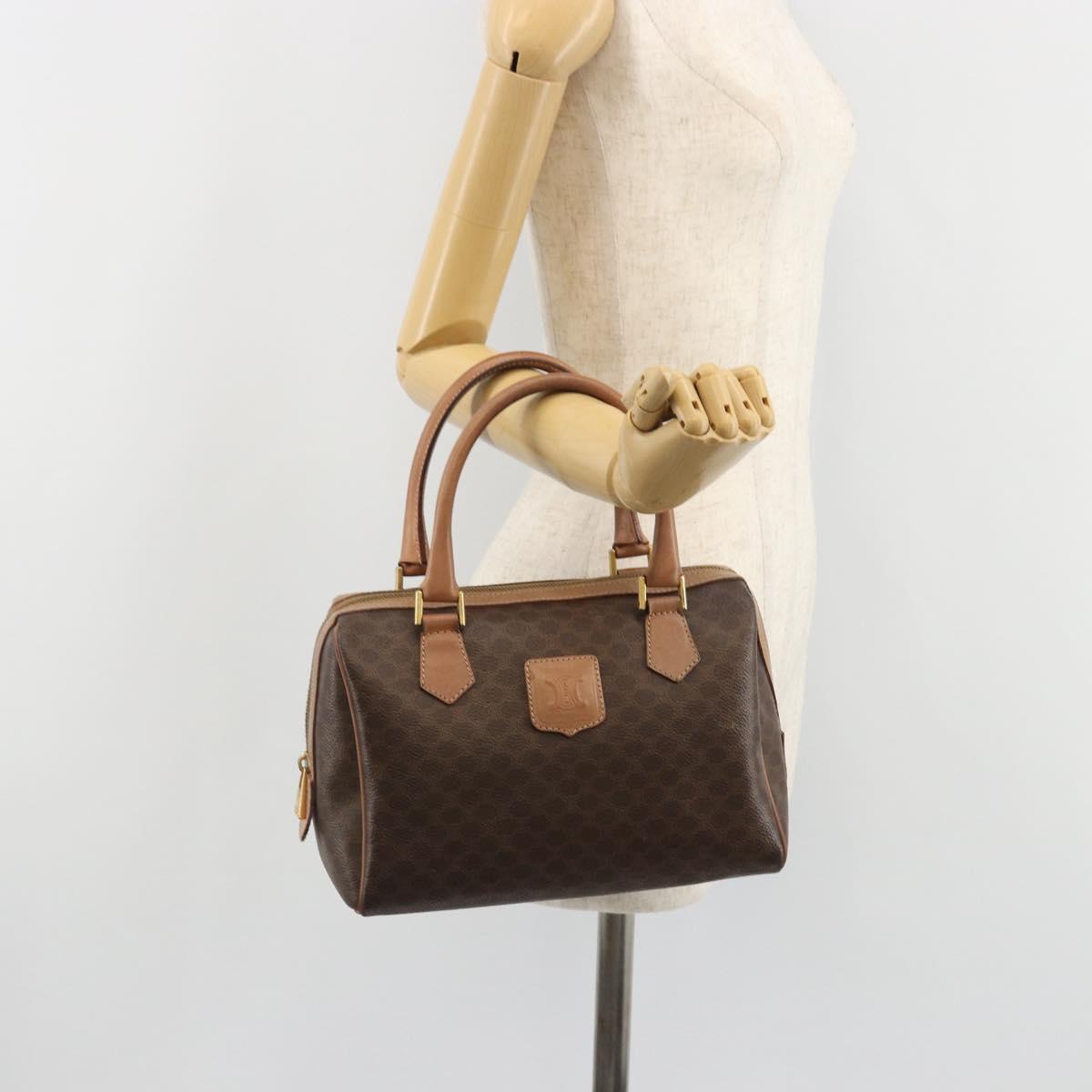 CELINE Macadam Canvas Hand Bag PVC Leather Brown Gold Auth bs35649