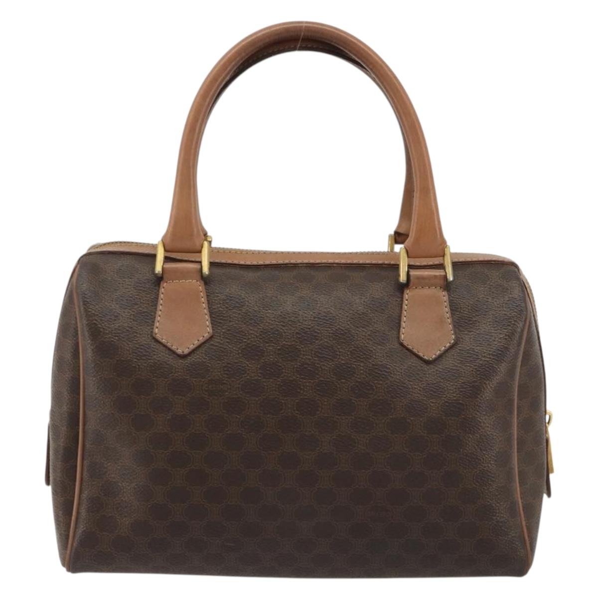 CELINE Macadam Canvas Hand Bag PVC Leather Brown Gold Auth bs35649