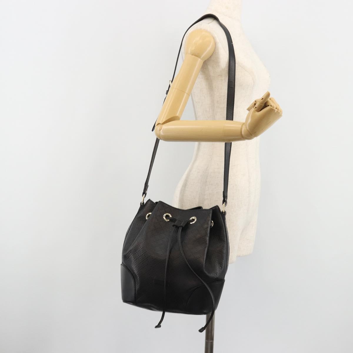 GUCCI Purse Shoulder Bag Leather PVC Black Gold 354228 Auth bs35651