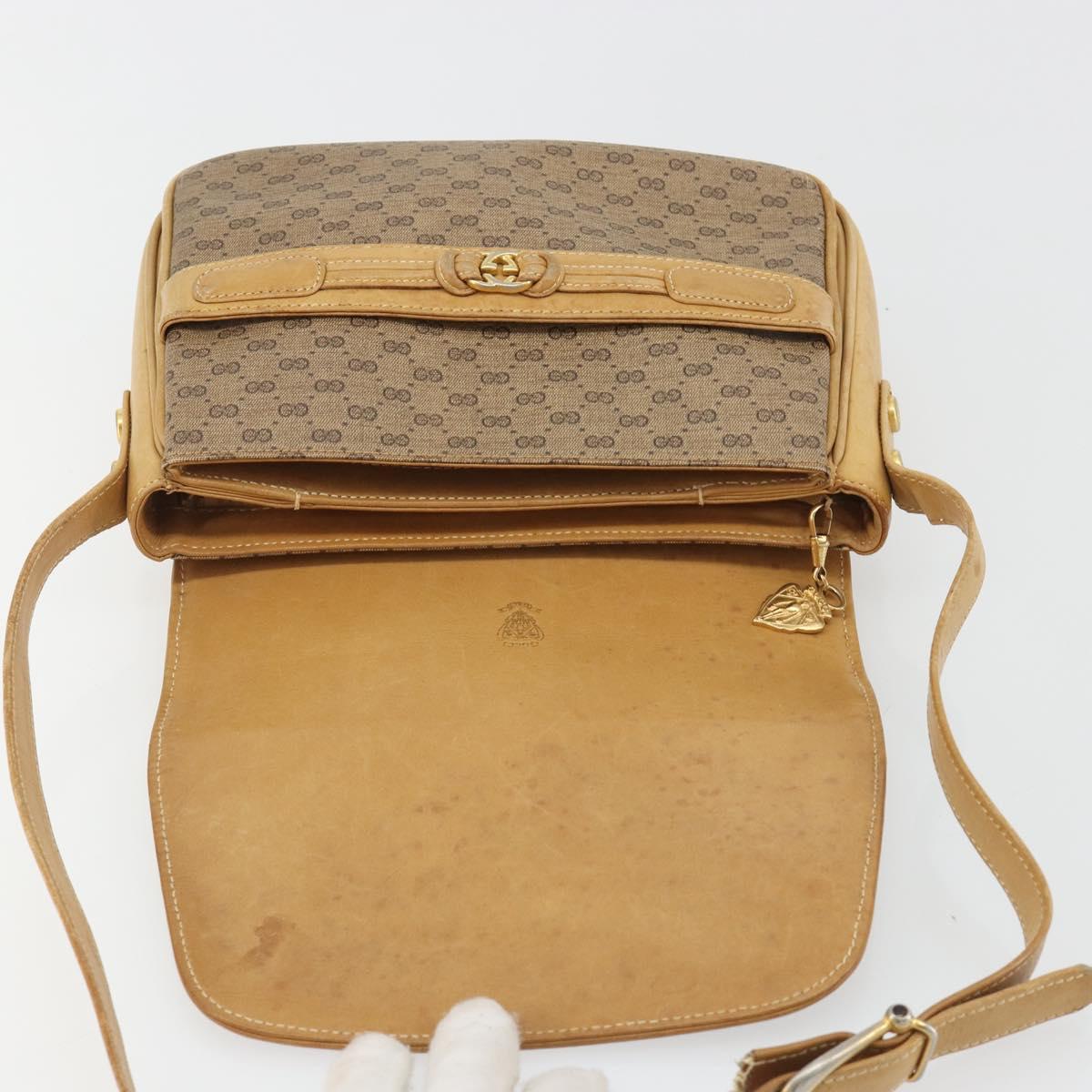 GUCCI Micro GG Supreme Shoulder Bag PVC Beige Gold Auth bs35653