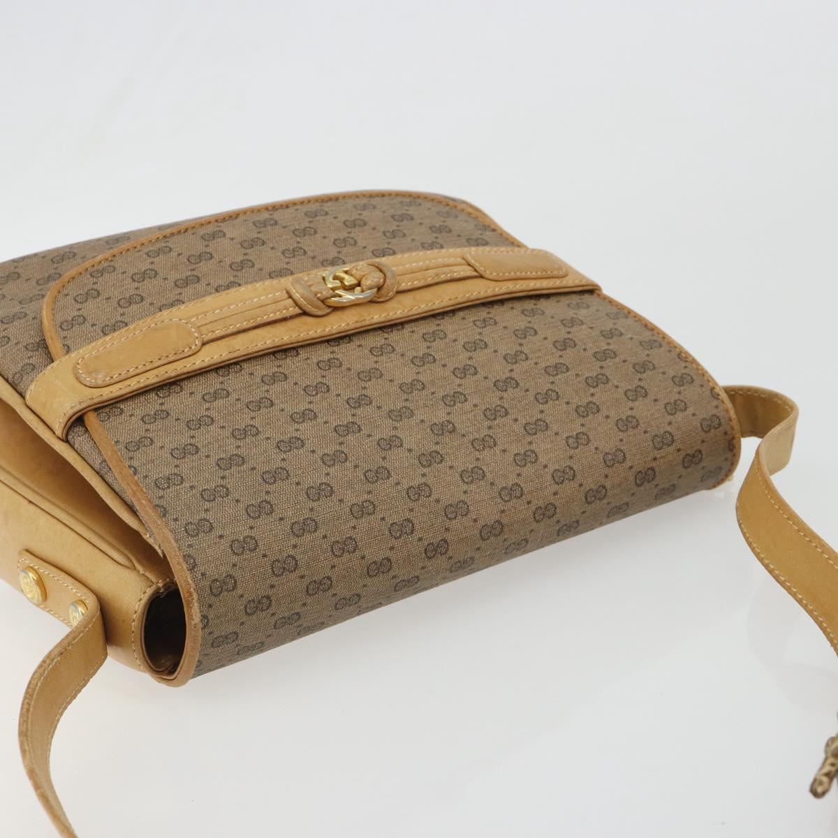 GUCCI Micro GG Supreme Shoulder Bag PVC Beige Gold Auth bs35653
