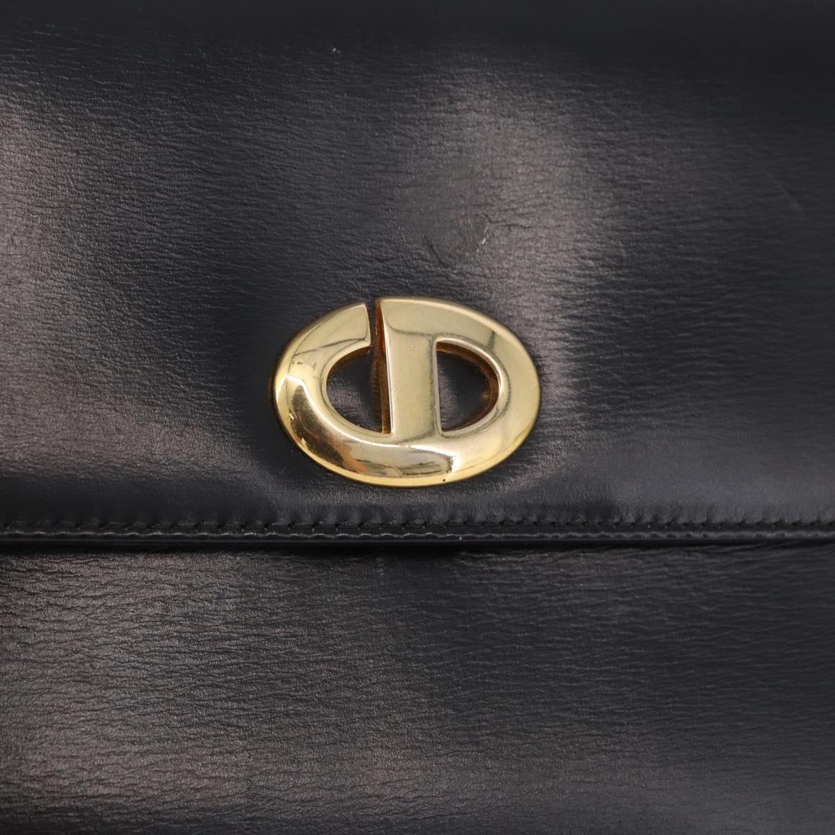 Christian Dior Hand Bag Leather Black Gold Auth bs35657