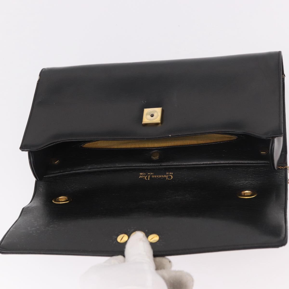 Christian Dior Hand Bag Leather Black Gold Auth bs35657