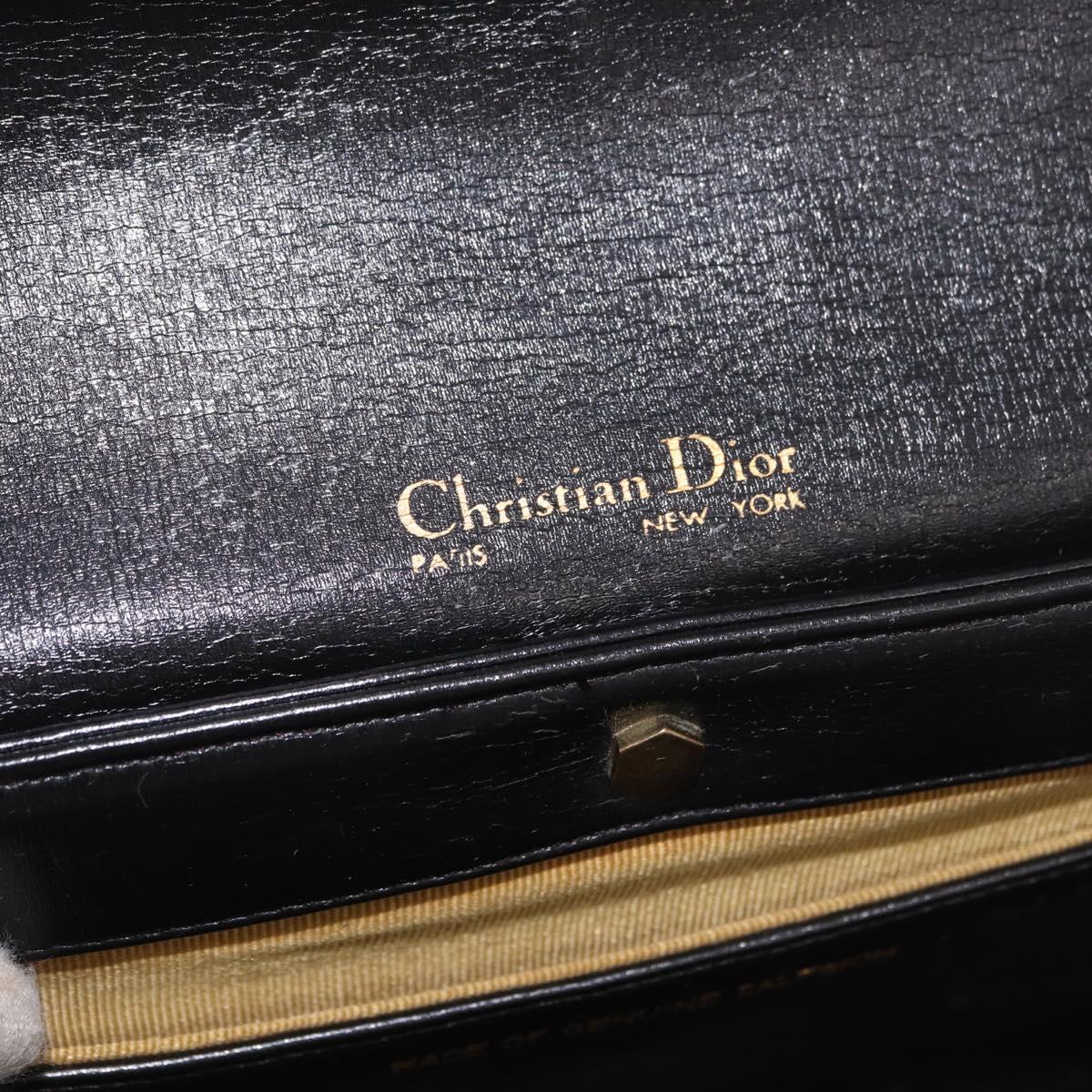 Christian Dior Hand Bag Leather Black Gold Auth bs35657