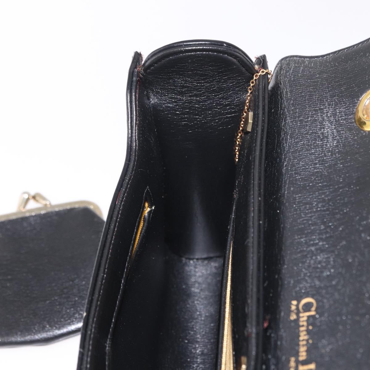 Christian Dior Hand Bag Leather Black Gold Auth bs35657