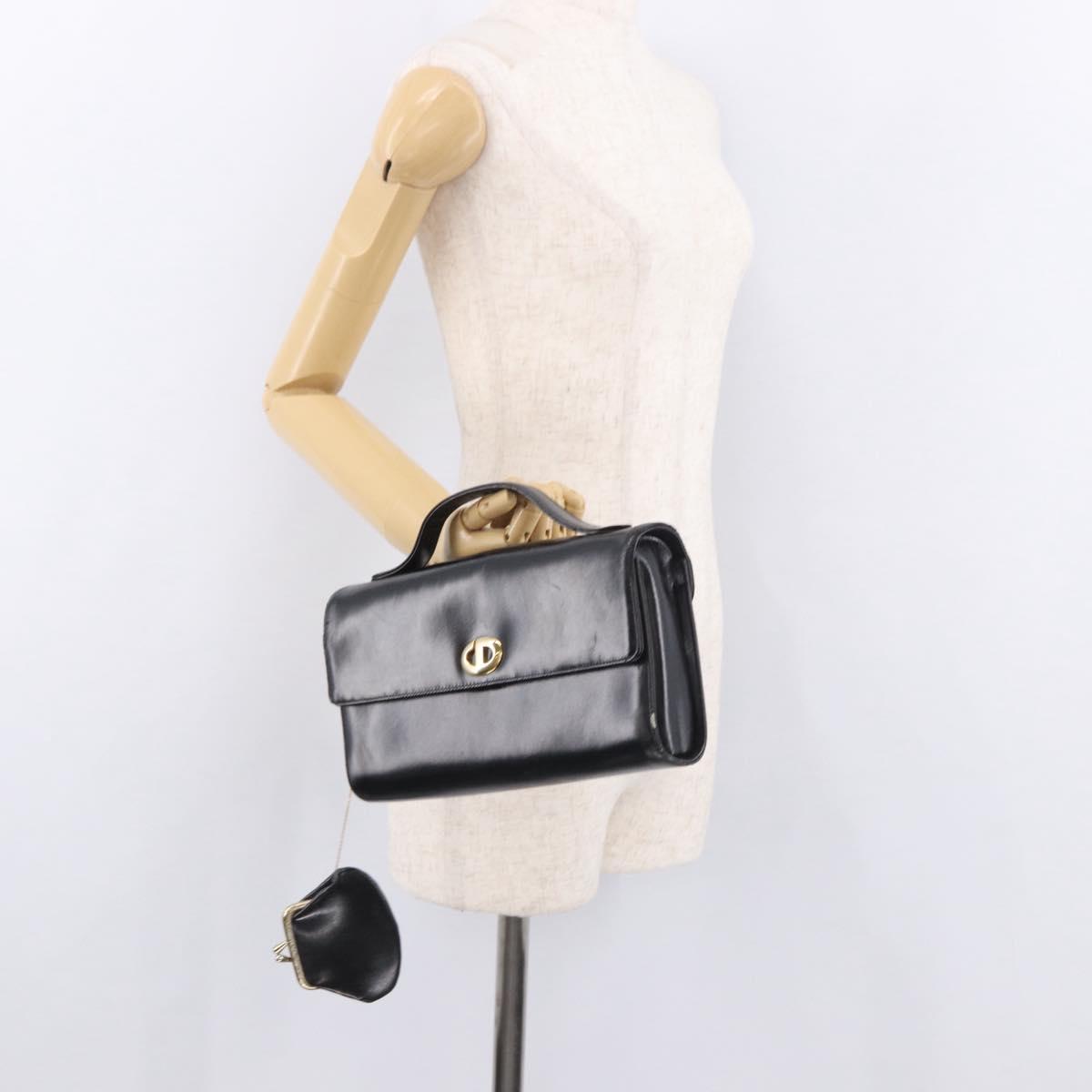 Christian Dior Hand Bag Leather Black Gold Auth bs35657