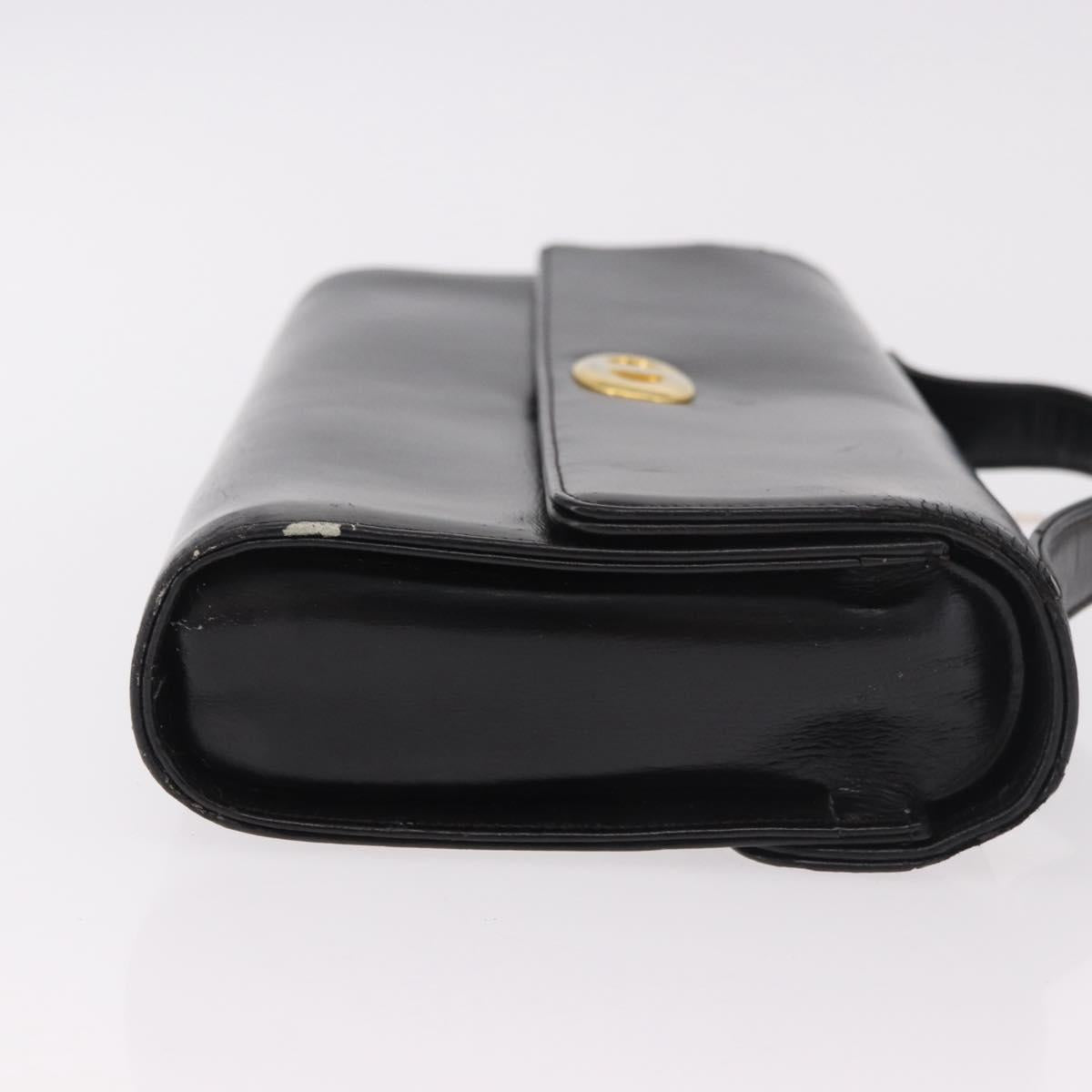 Christian Dior Hand Bag Leather Black Gold Auth bs35657