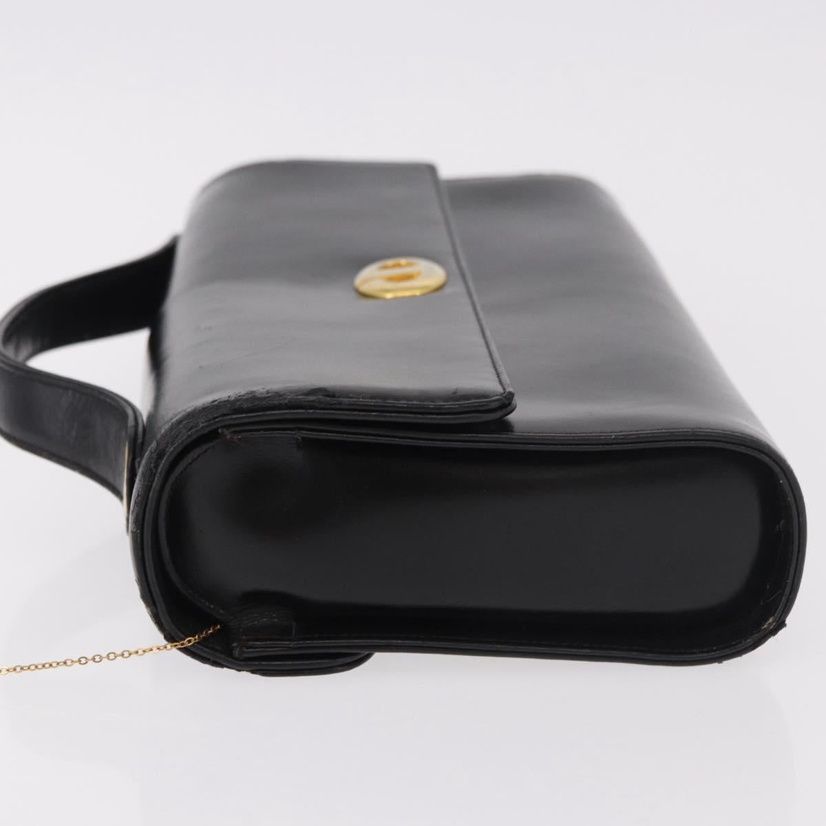 Christian Dior Hand Bag Leather Black Gold Auth bs35657