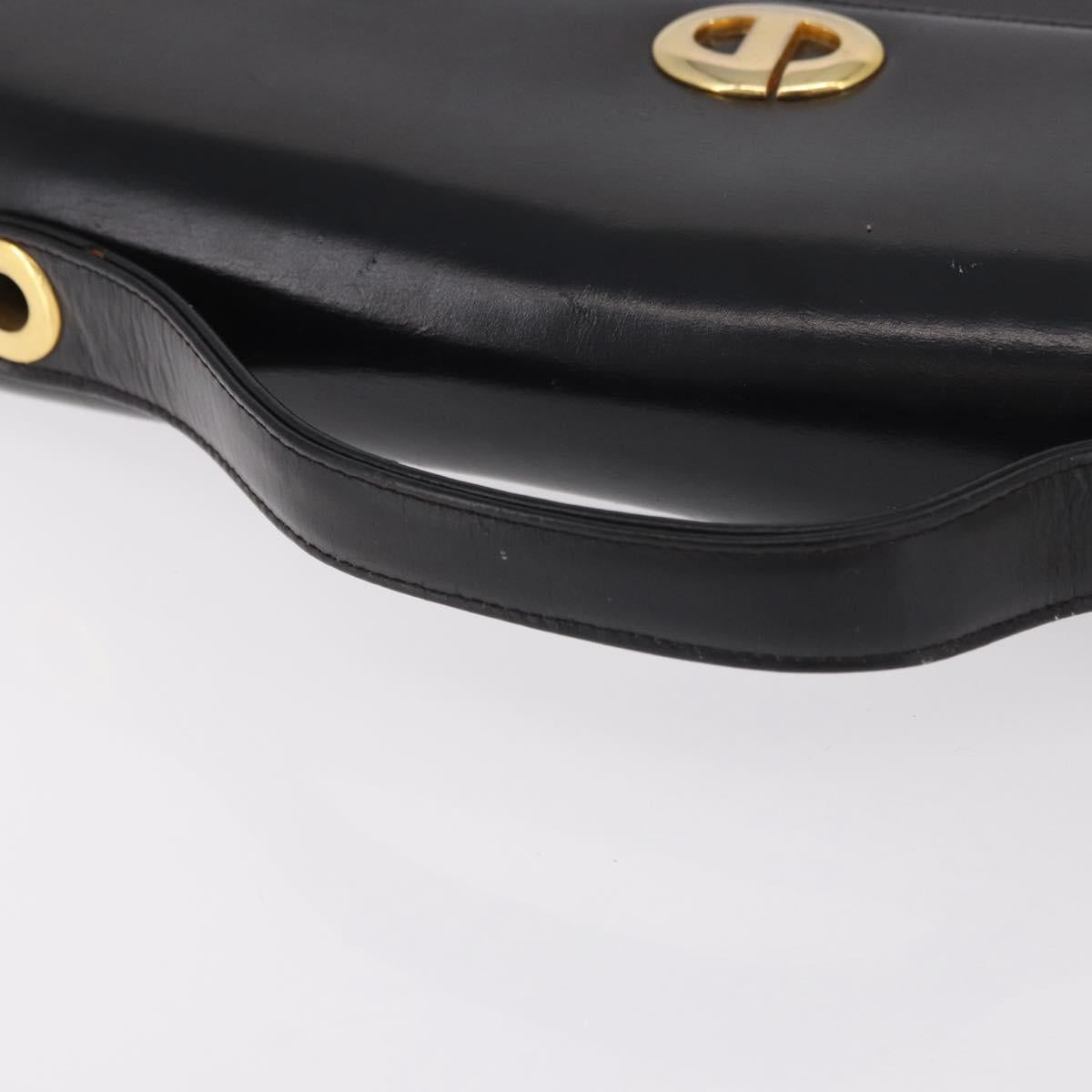 Christian Dior Hand Bag Leather Black Gold Auth bs35657