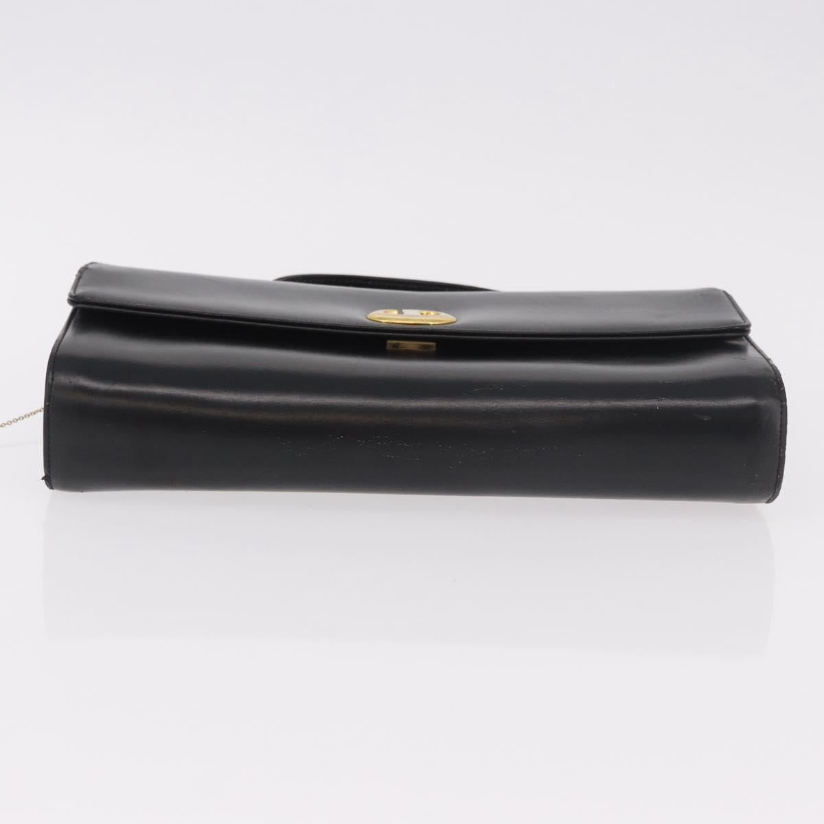 Christian Dior Hand Bag Leather Black Gold Auth bs35657