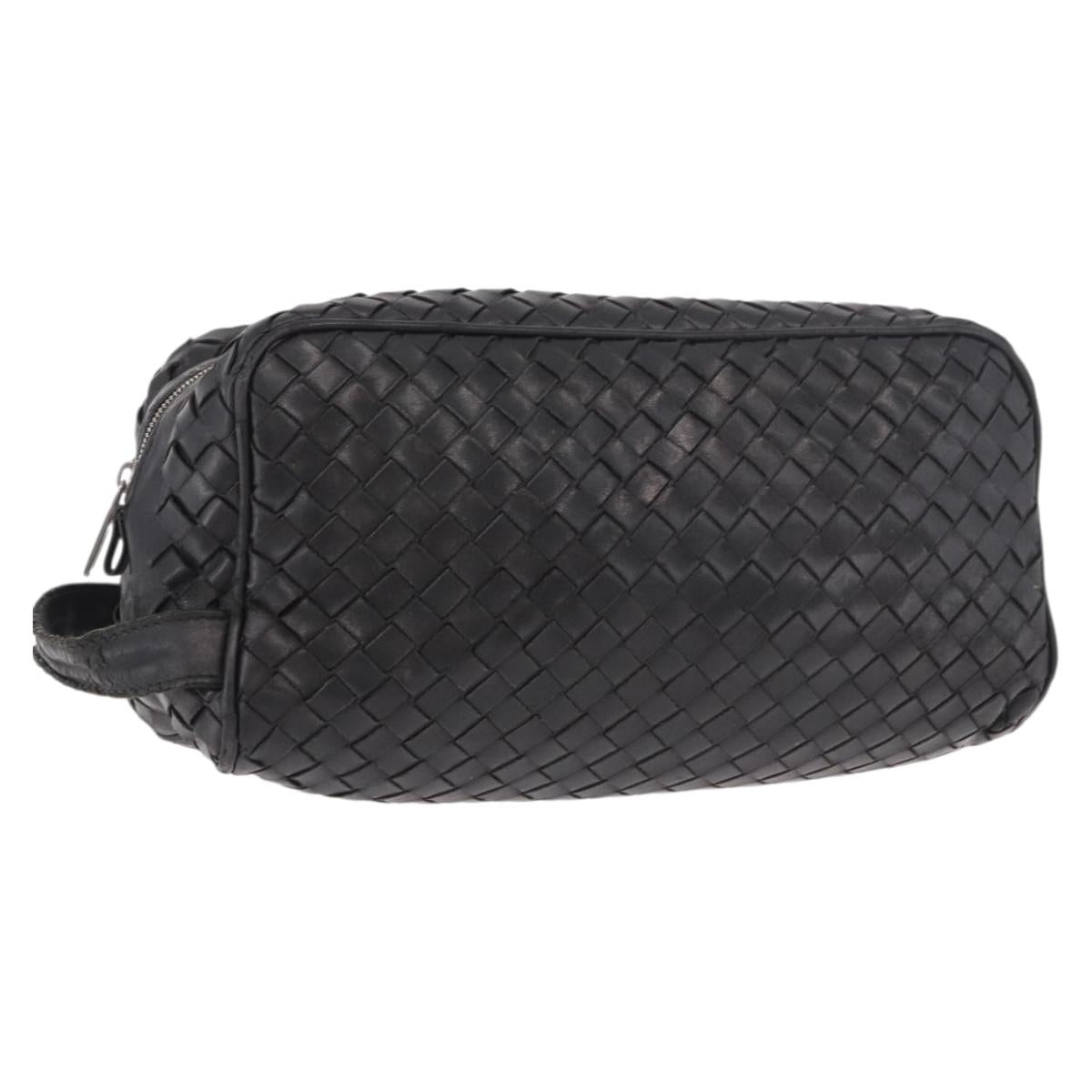 BOTTEGA VENETA INTRECCIATO Clutch Bag Leather Black 174361 Auth bs35658