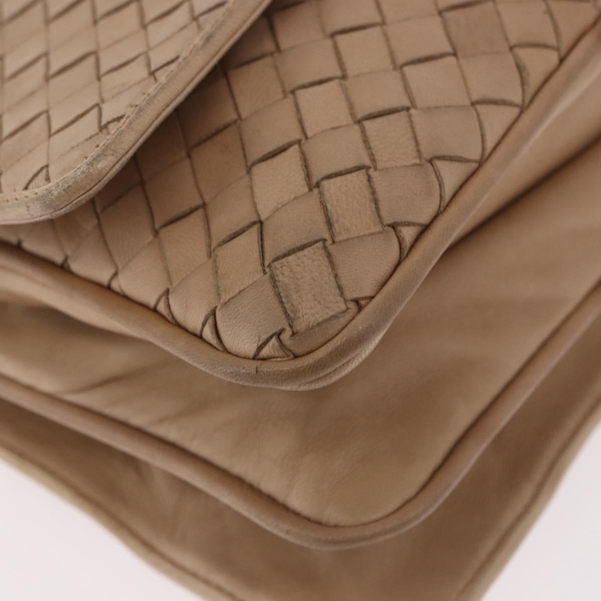BOTTEGA VENETA INTRECCIATO Shoulder Bag Leather Beige Gold Auth bs35659