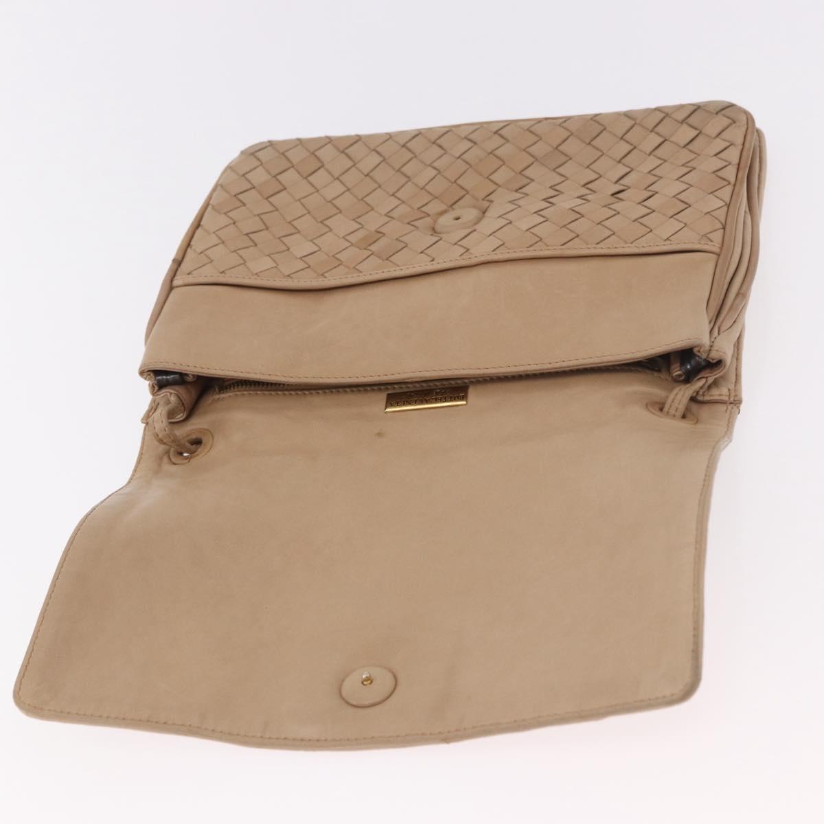 BOTTEGA VENETA INTRECCIATO Shoulder Bag Leather Beige Gold Auth bs35659