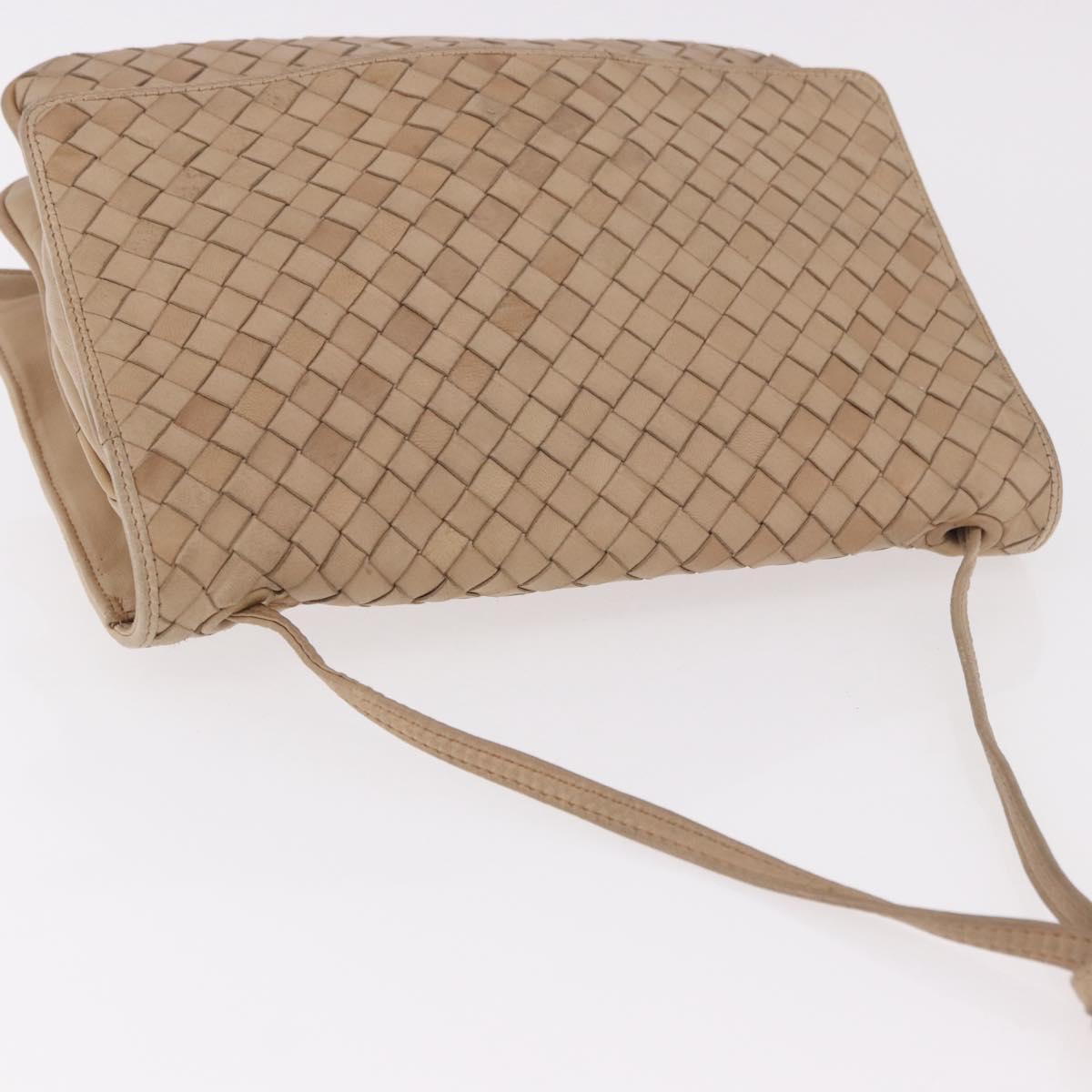 BOTTEGA VENETA INTRECCIATO Shoulder Bag Leather Beige Gold Auth bs35659