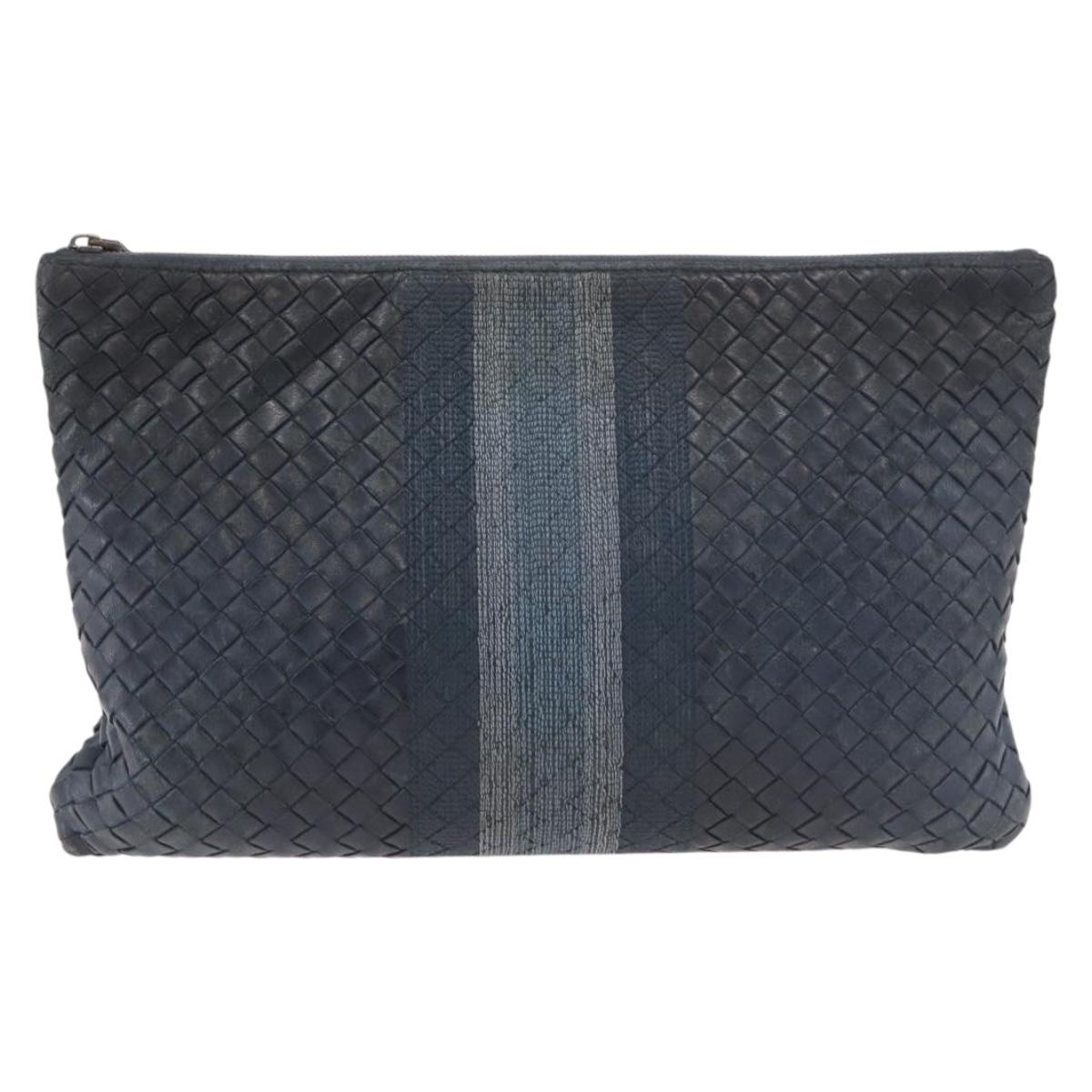 BOTTEGA VENETA INTRECCIATO Clutch Bag Leather Navy Auth bs35660