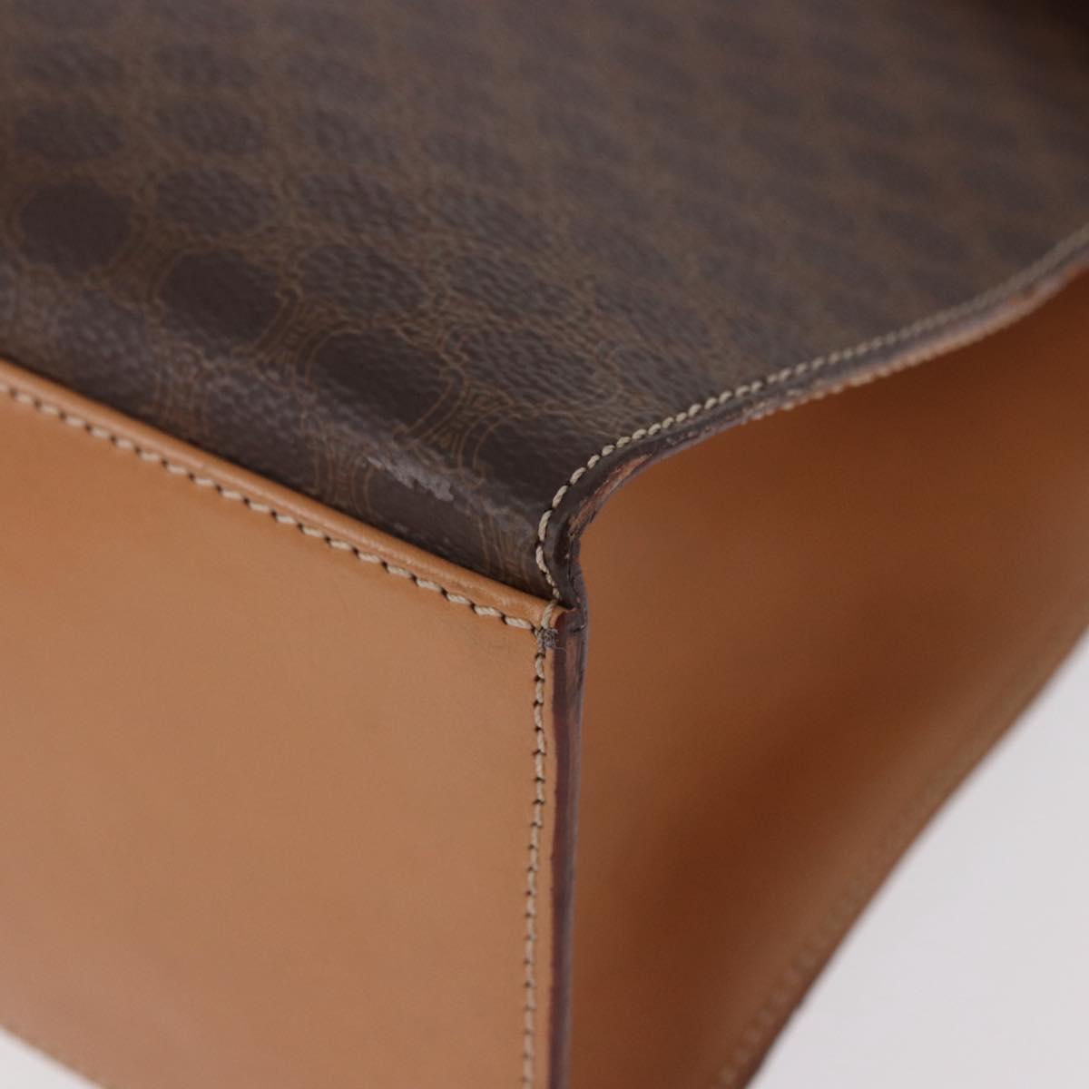 CELINE Macadam Canvas Hand Bag PVC Leather Brown Gold Auth bs35662