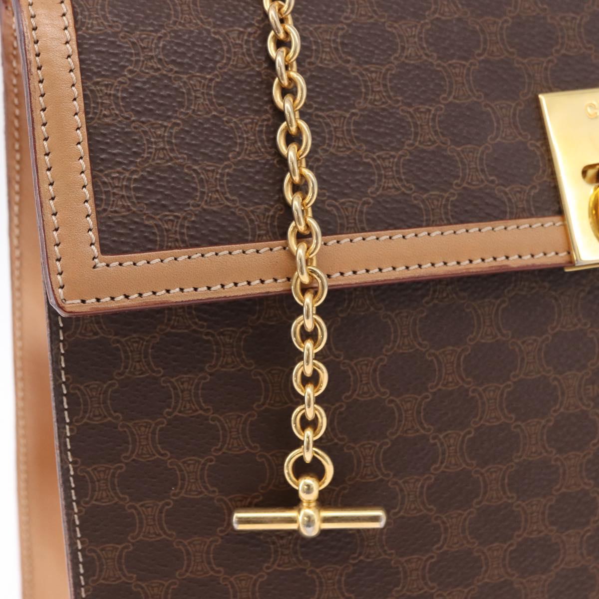 CELINE Macadam Canvas Hand Bag PVC Leather Brown Gold Auth bs35662