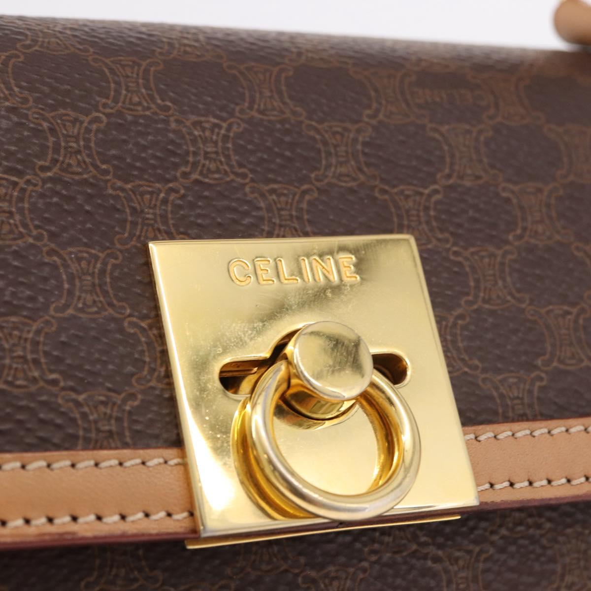 CELINE Macadam Canvas Hand Bag PVC Leather Brown Gold Auth bs35662