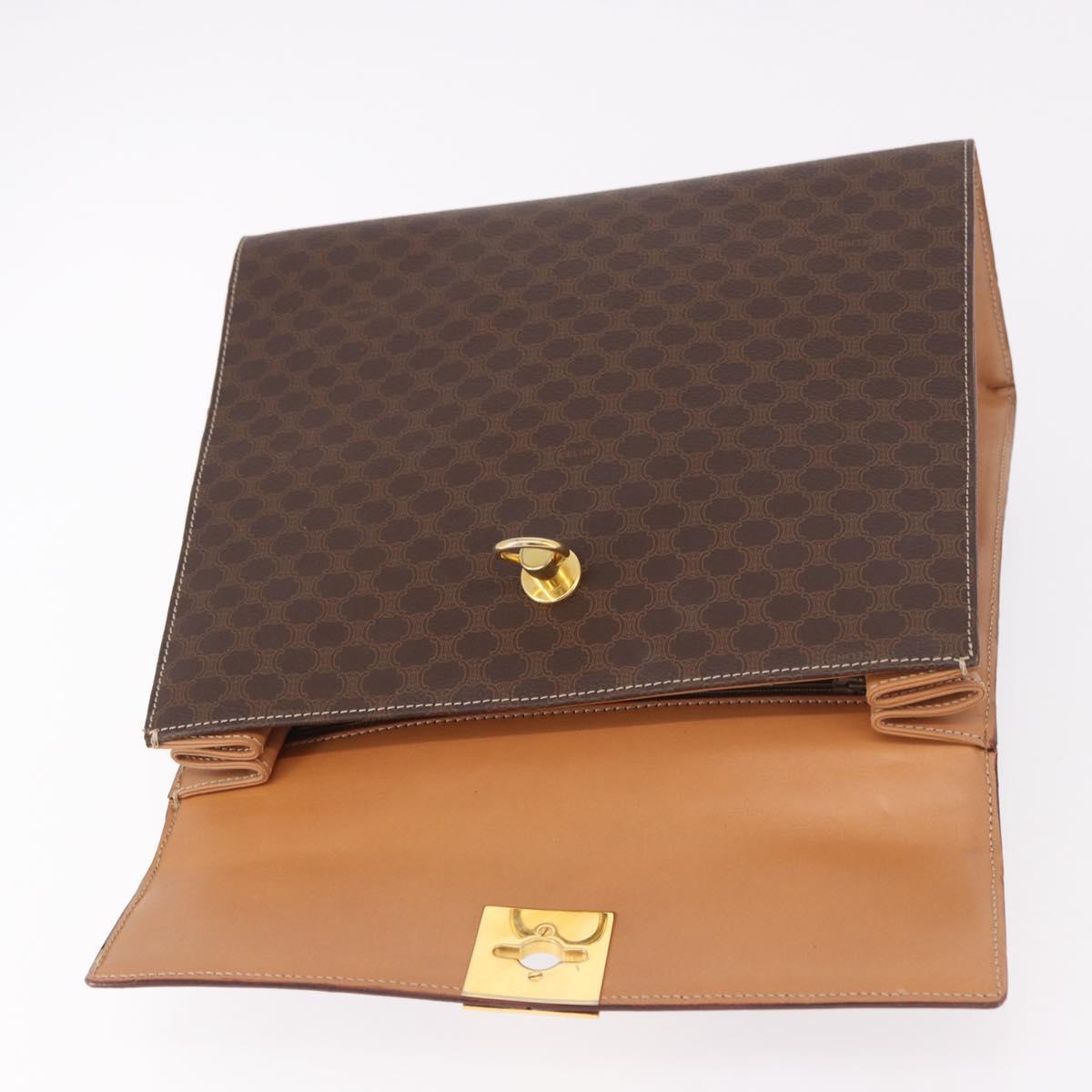 CELINE Macadam Canvas Hand Bag PVC Leather Brown Gold Auth bs35662