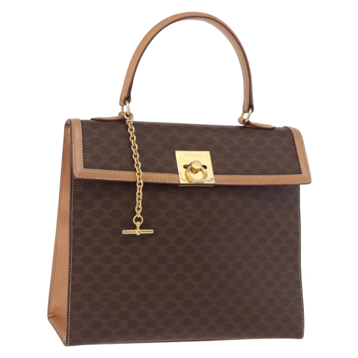 CELINE Macadam Canvas Hand Bag PVC Leather Brown Gold Auth bs35662