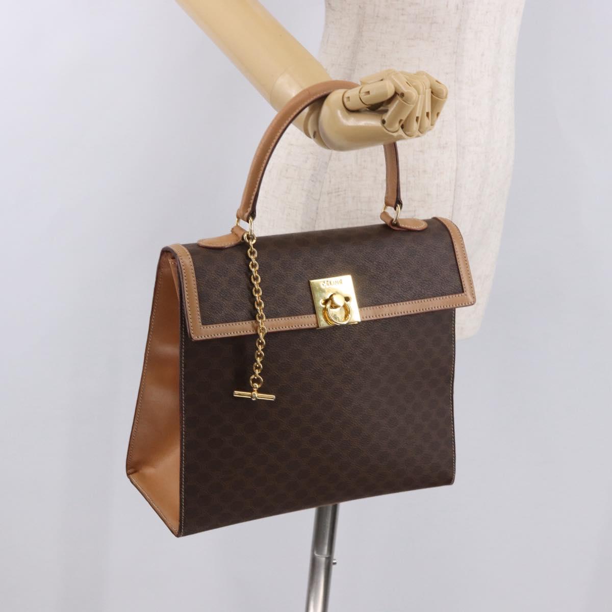 CELINE Macadam Canvas Hand Bag PVC Leather Brown Gold Auth bs35662