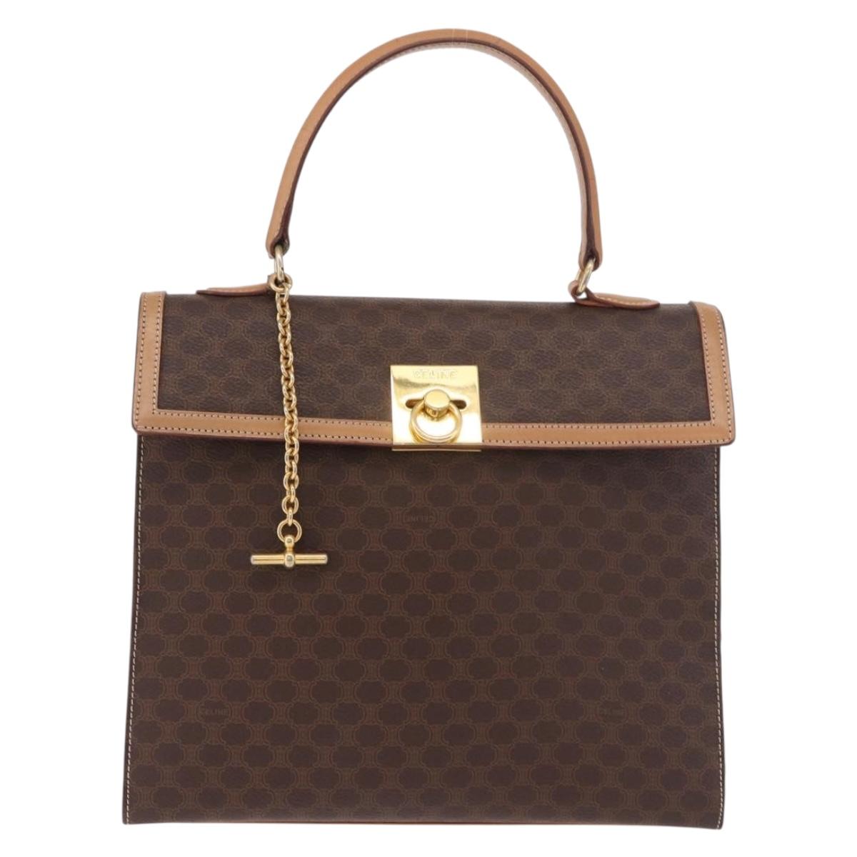 CELINE Macadam Canvas Hand Bag PVC Leather Brown Gold Auth bs35662