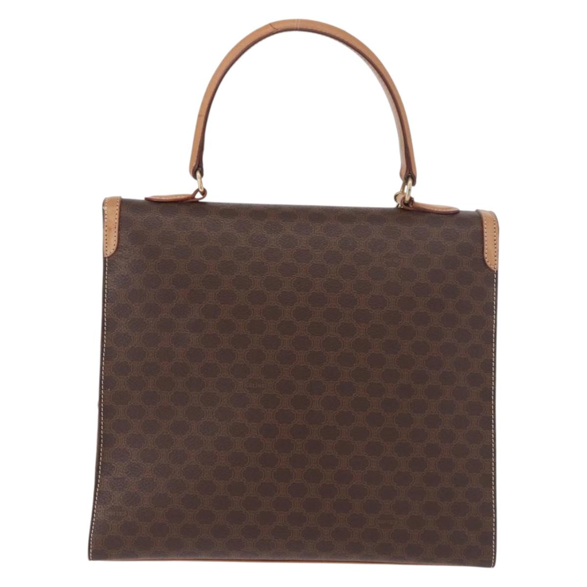 CELINE Macadam Canvas Hand Bag PVC Leather Brown Gold Auth bs35662