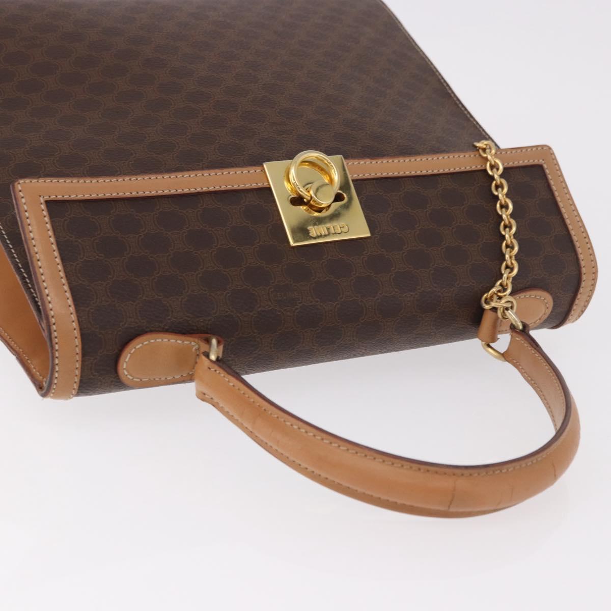 CELINE Macadam Canvas Hand Bag PVC Leather Brown Gold Auth bs35662