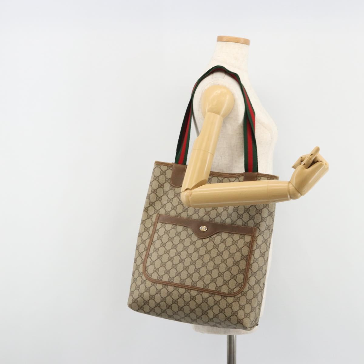 GUCCI GG Supreme Web Sherry Line Tote Bag PVC Beige 39 02 003 Auth bs35666