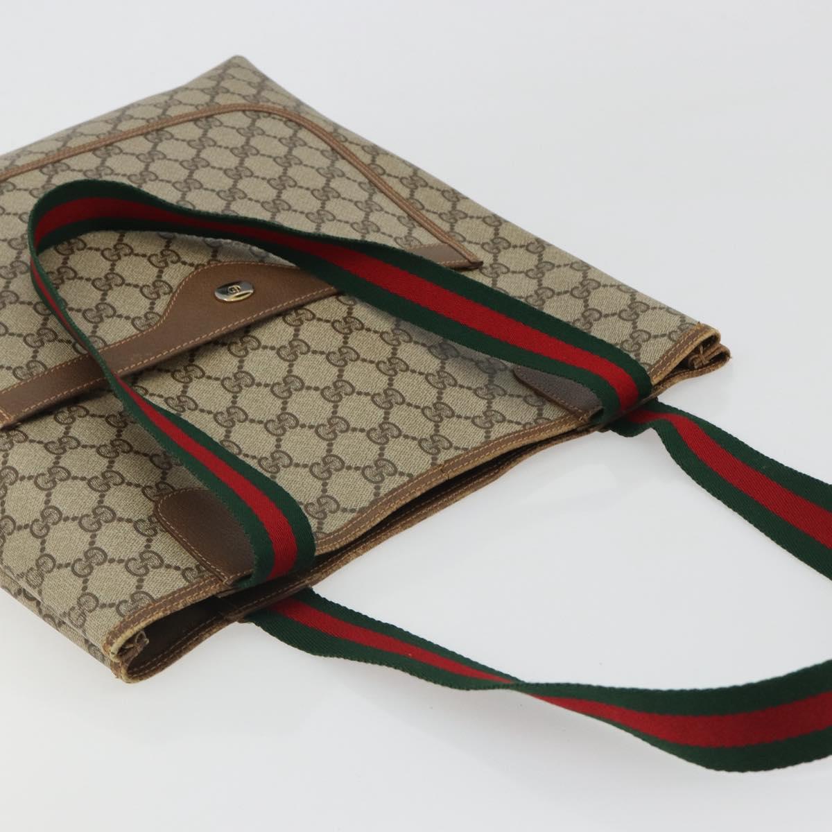 GUCCI GG Supreme Web Sherry Line Tote Bag PVC Beige 39 02 003 Auth bs35666
