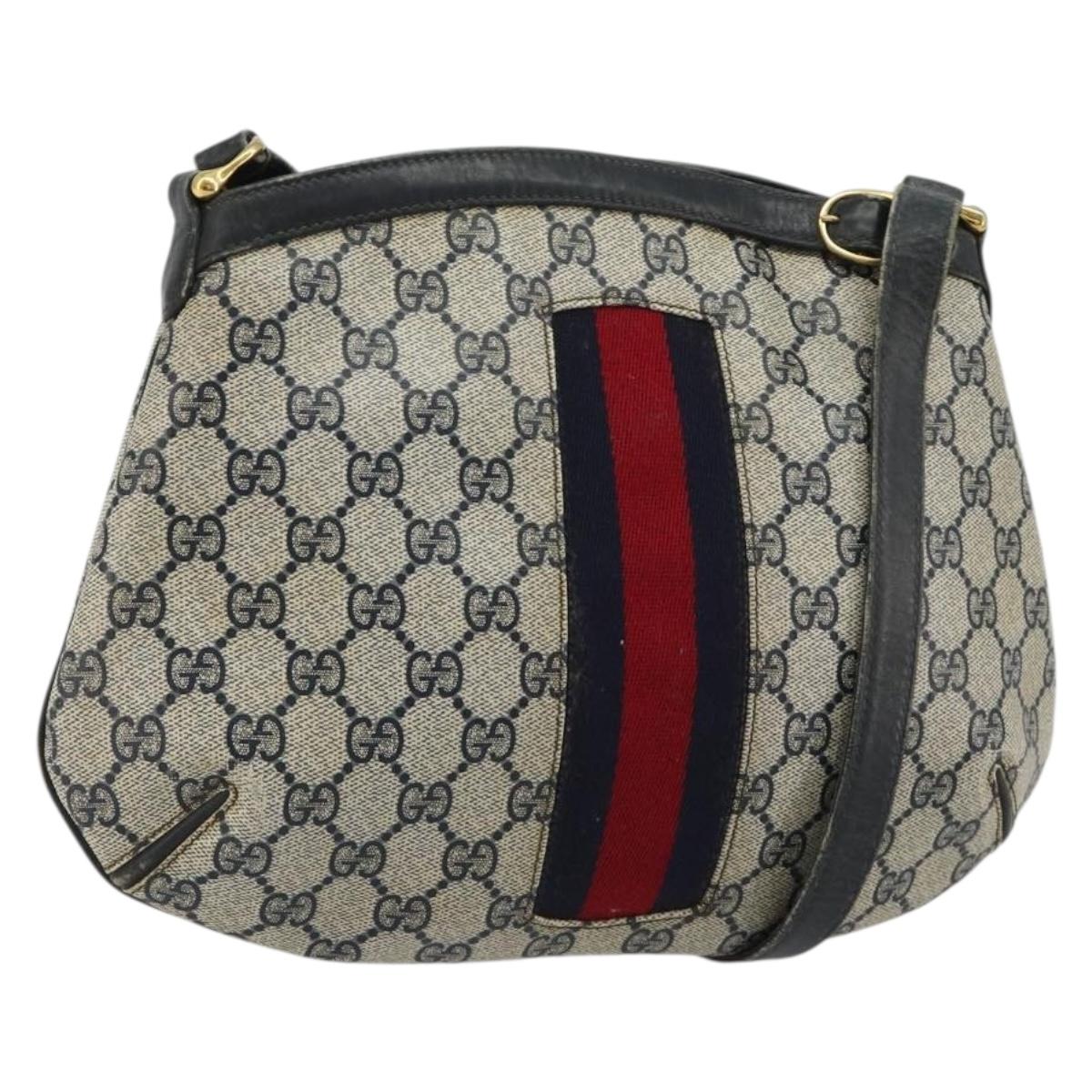GUCCI GG Supreme Sherry Line Shoulder Bag PVC Navy Gold Auth bs35667