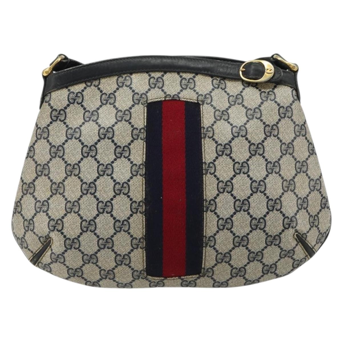 GUCCI GG Supreme Sherry Line Shoulder Bag PVC Navy Gold Auth bs35667