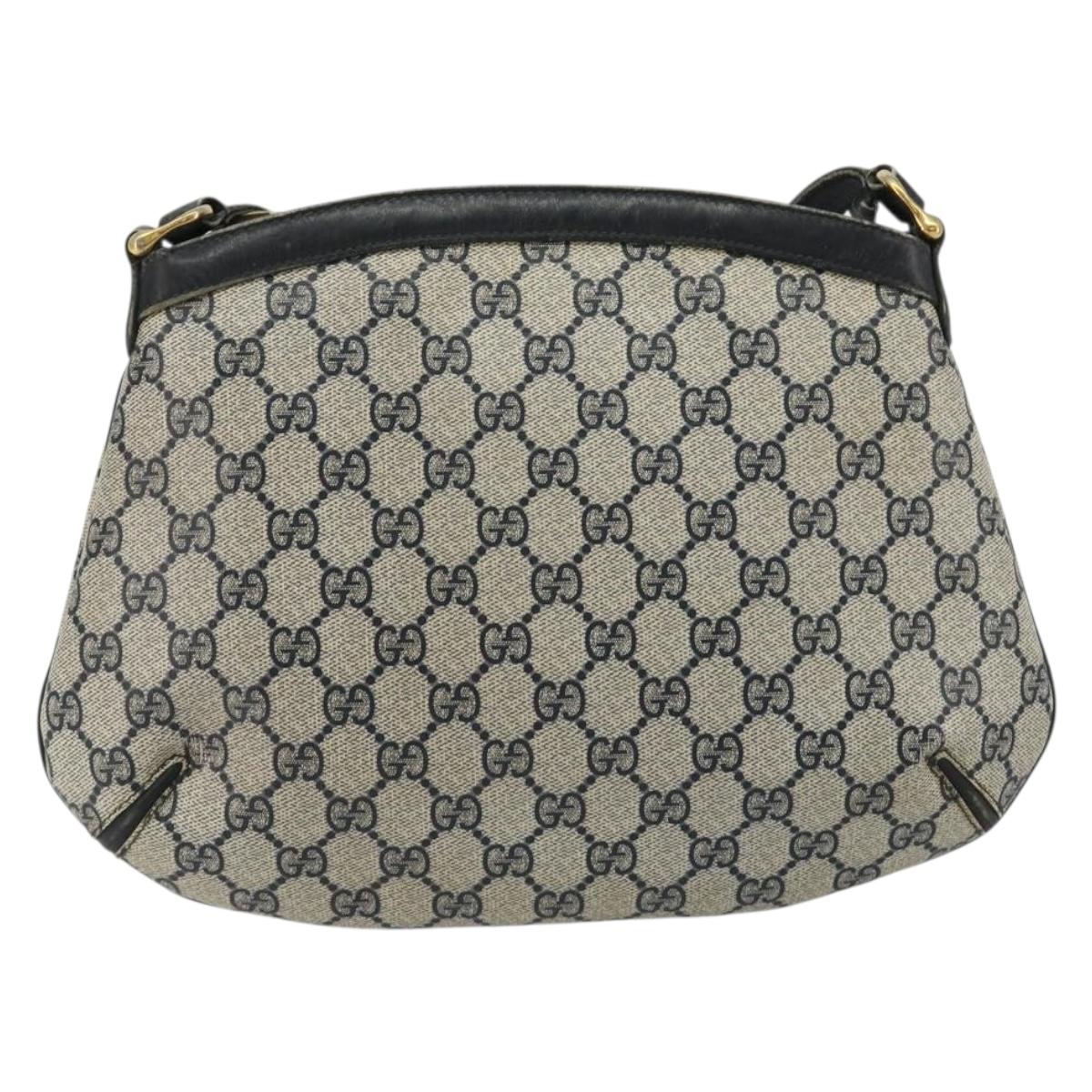 GUCCI GG Supreme Sherry Line Shoulder Bag PVC Navy Gold Auth bs35667