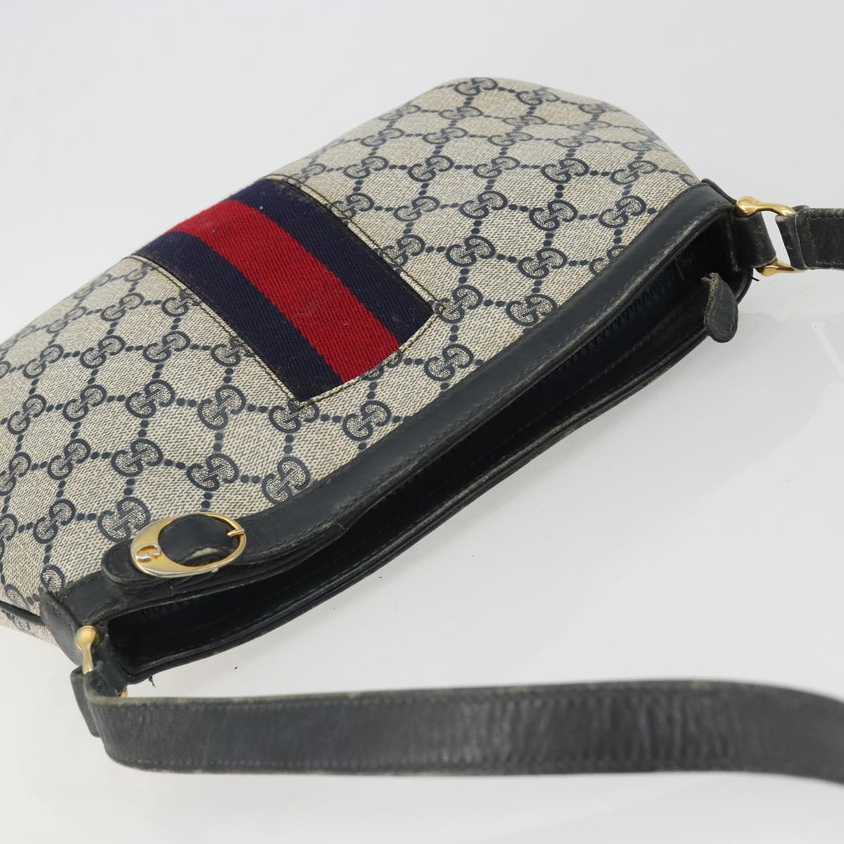 GUCCI GG Supreme Sherry Line Shoulder Bag PVC Navy Gold Auth bs35667