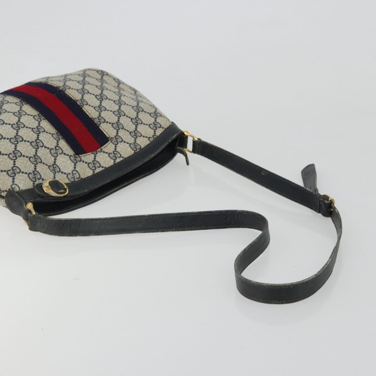 GUCCI GG Supreme Sherry Line Shoulder Bag PVC Navy Gold Auth bs35667