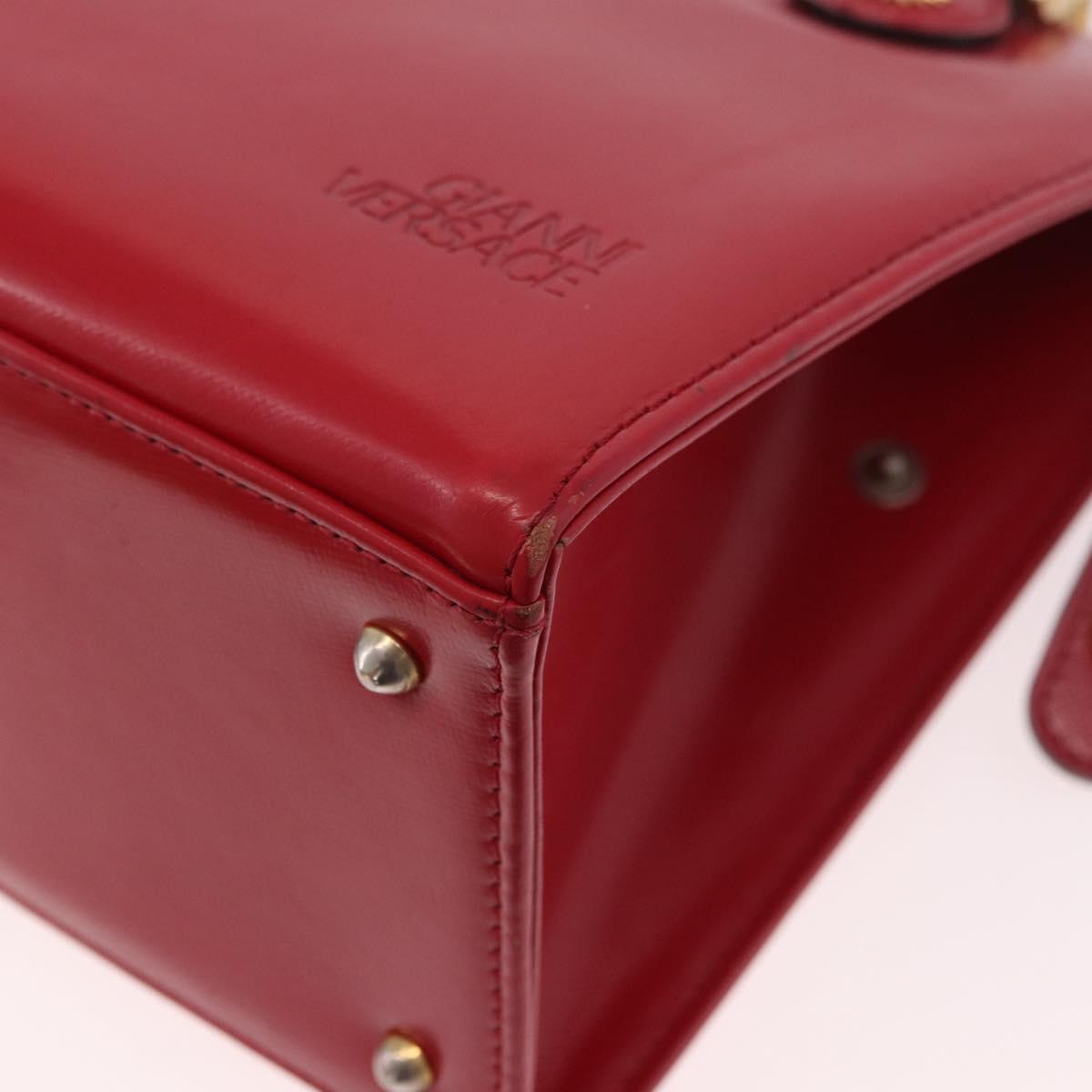 Gianni Versace Hand Bag Leather 2way Red Gold Auth bs35668