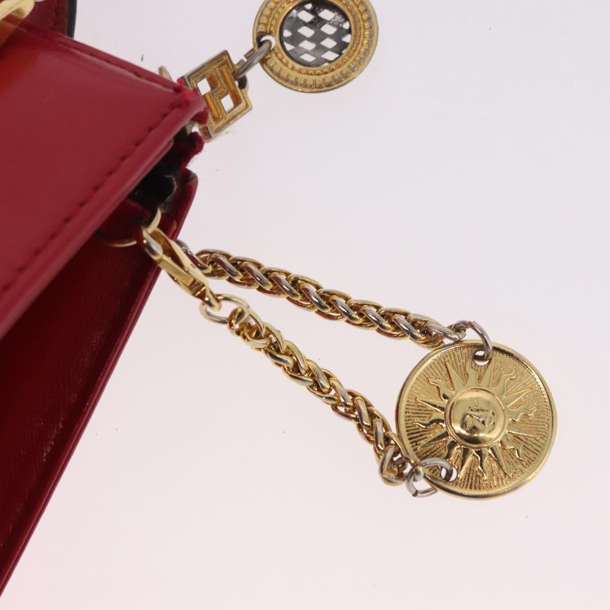 Gianni Versace Hand Bag Leather 2way Red Gold Auth bs35668