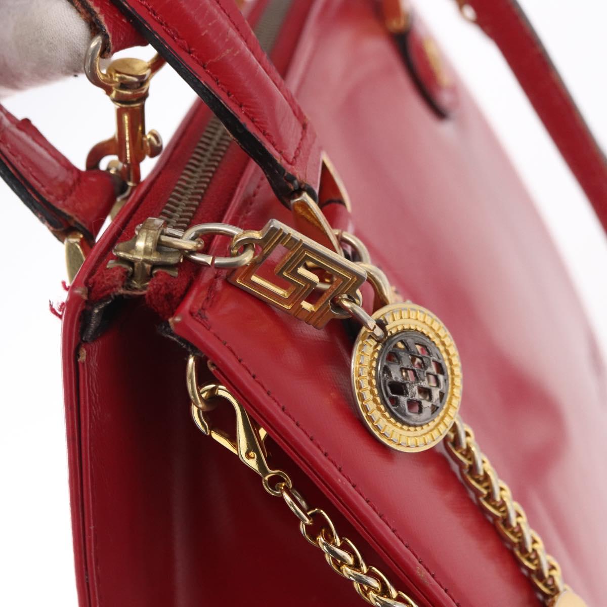 Gianni Versace Hand Bag Leather 2way Red Gold Auth bs35668