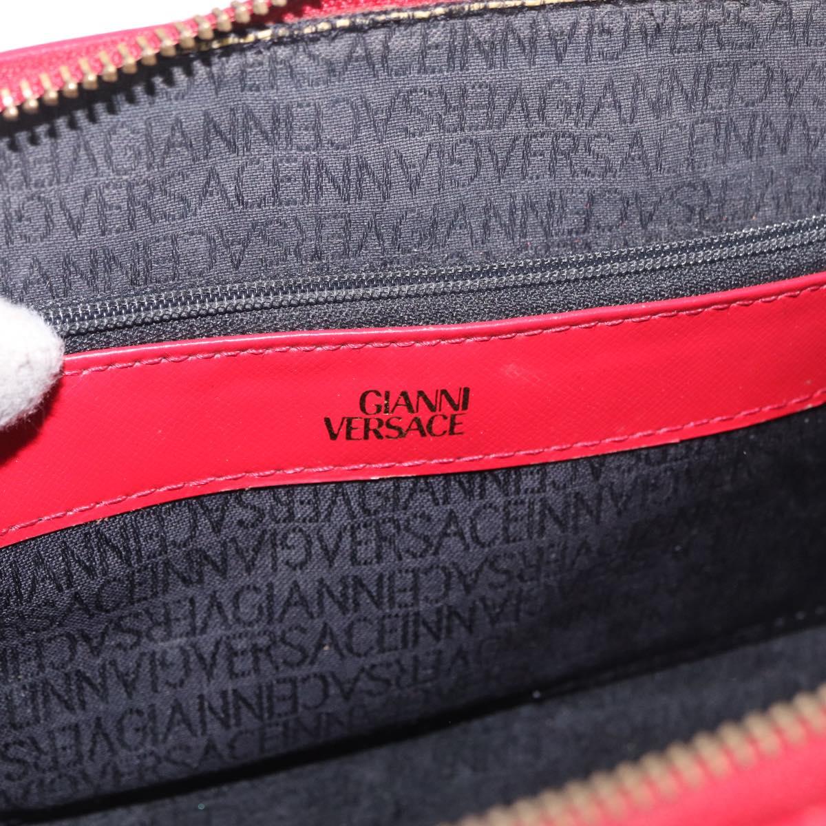 Gianni Versace Hand Bag Leather 2way Red Gold Auth bs35668
