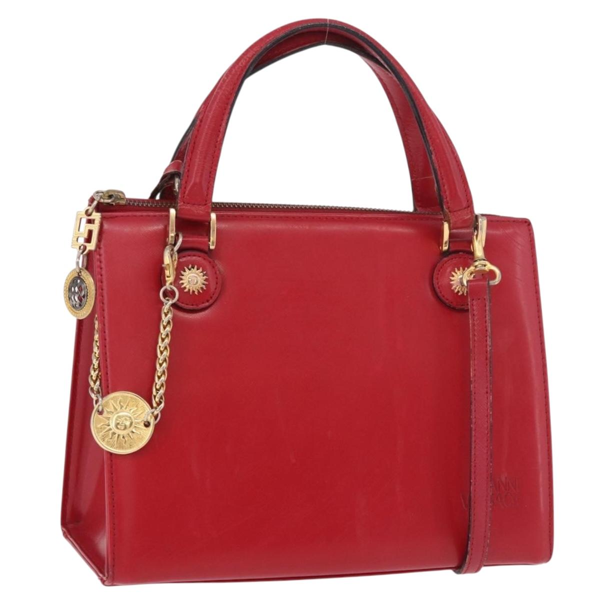Gianni Versace Hand Bag Leather 2way Red Gold Auth bs35668