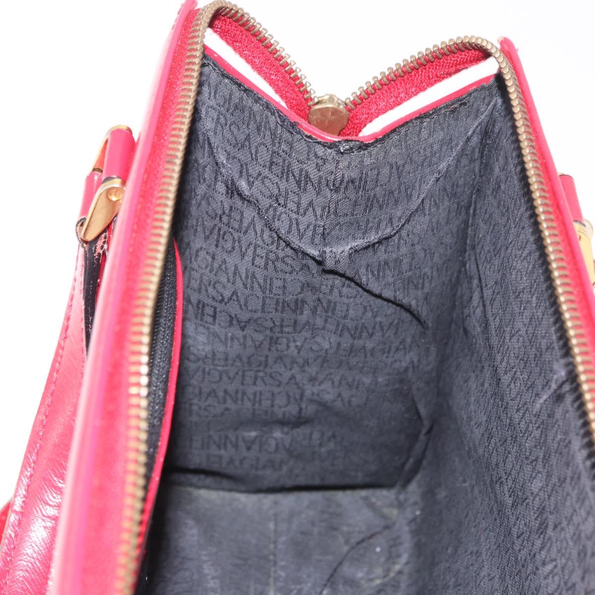 Gianni Versace Hand Bag Leather 2way Red Gold Auth bs35668