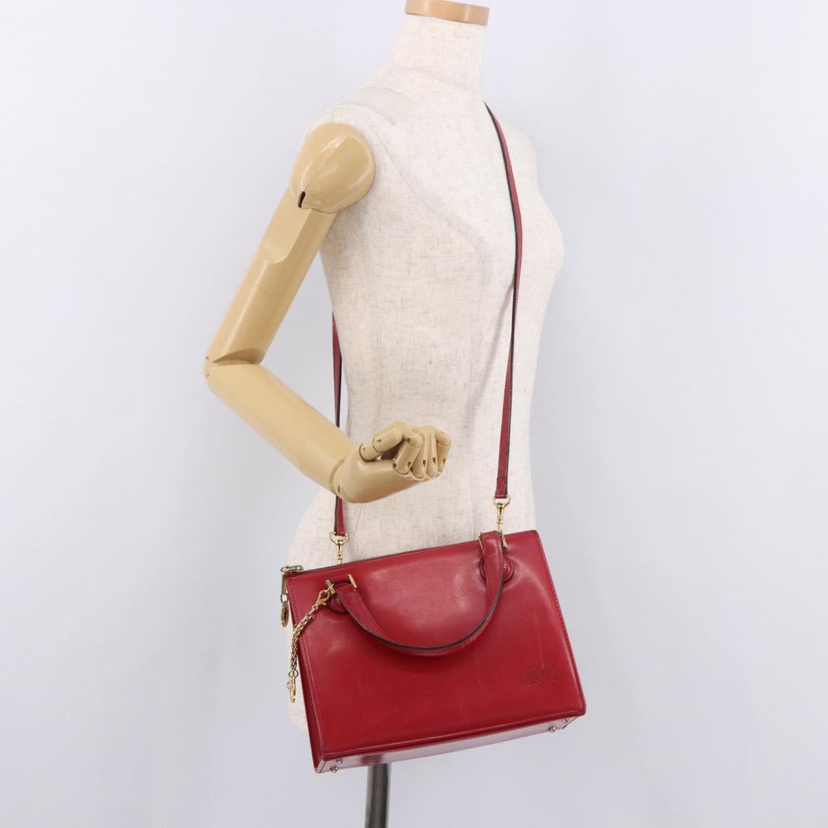 Gianni Versace Hand Bag Leather 2way Red Gold Auth bs35668