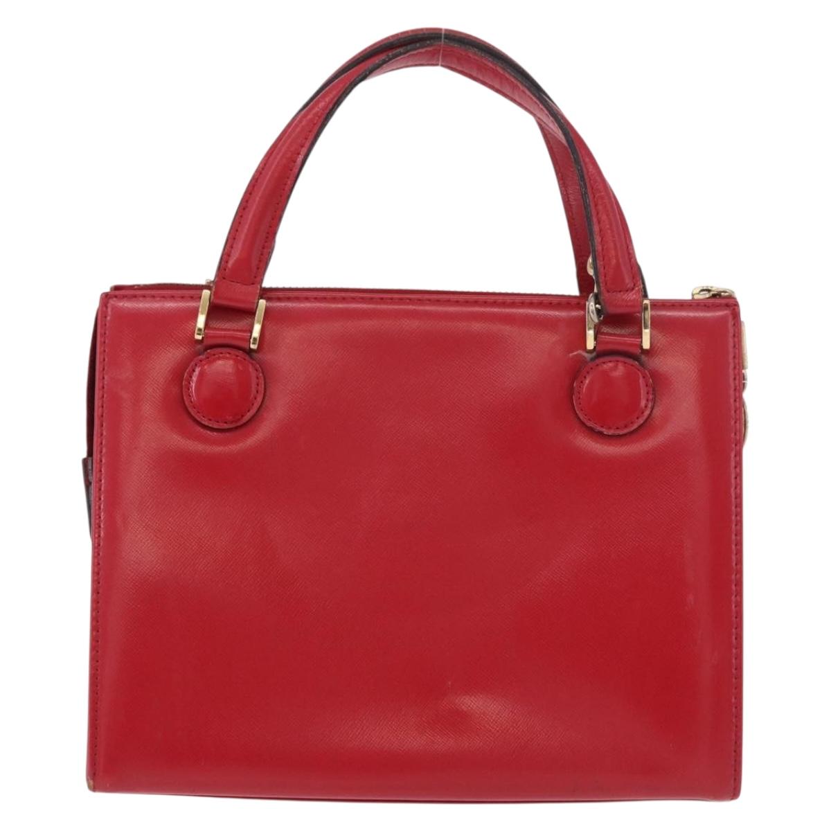 Gianni Versace Hand Bag Leather 2way Red Gold Auth bs35668