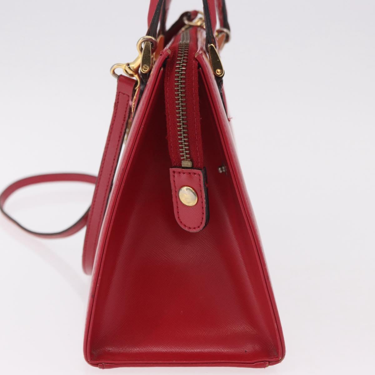 Gianni Versace Hand Bag Leather 2way Red Gold Auth bs35668