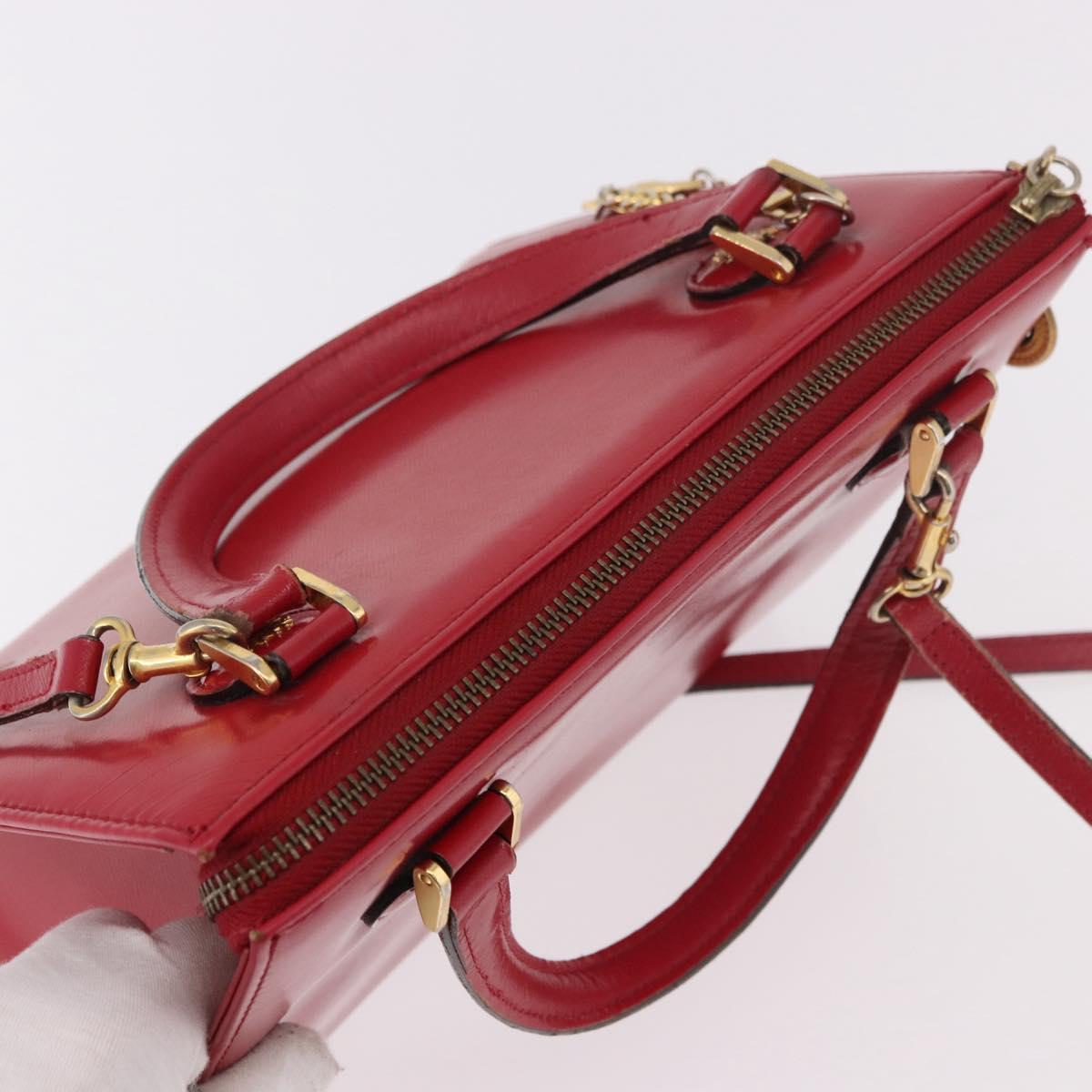Gianni Versace Hand Bag Leather 2way Red Gold Auth bs35668