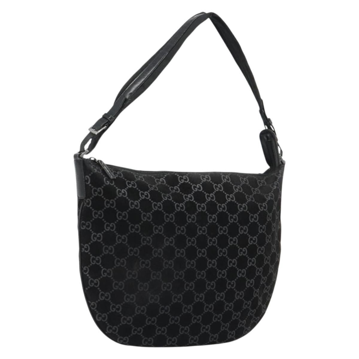 GUCCI GG Canvas Shoulder Bag Suede Black Silver 001 1206 Auth bs35669