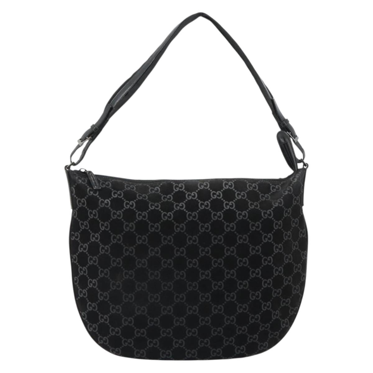 GUCCI GG Canvas Shoulder Bag Suede Black Silver 001 1206 Auth bs35669