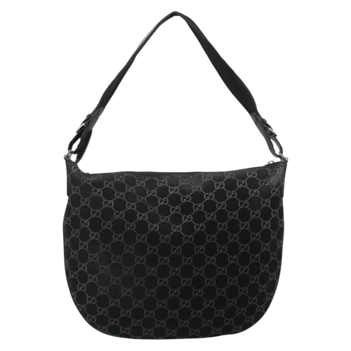 GUCCI GG Canvas Shoulder Bag Suede Black Silver 001 1206 Auth bs35669