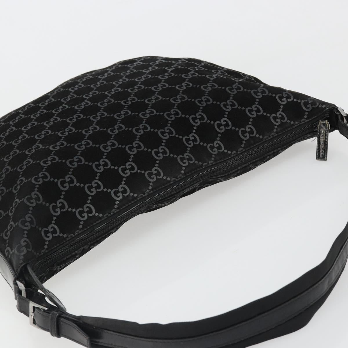 GUCCI GG Canvas Shoulder Bag Suede Black Silver 001 1206 Auth bs35669